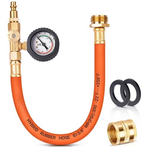 Image of Brass RV Winterizing Kit, 17'' Sprinkler Winterization Kit with Water Pressure Gauge & Air Compressor Quick Plug & Shut Off Valve, Line Blow Out Fitting Adapter for Camper, Boat, Travel Trailer