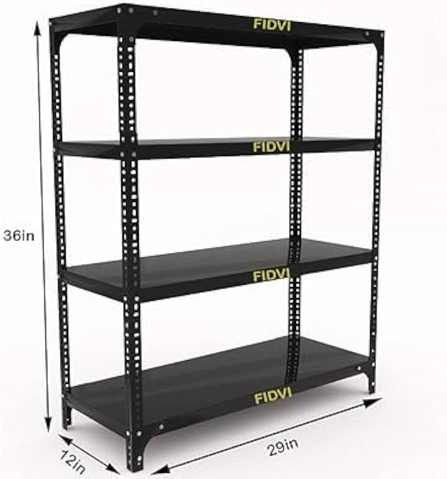 FIDVI 4-Shelf Heavy Duty Slotted Angle Metal Rack | Black Powder