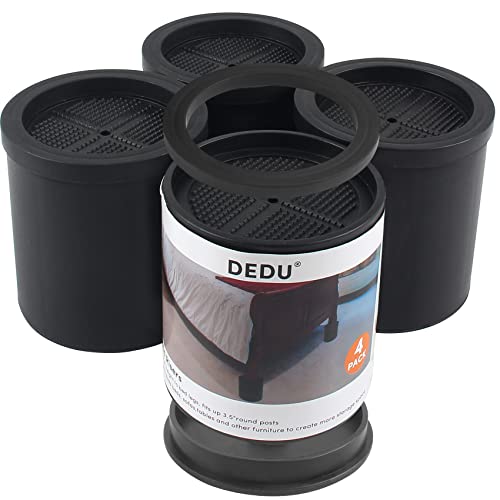 DEDU Bed Risers 4 Inch Heavy Duty, Furniture Risers with Non-Slip Pad Supports Up to 11000 Lbs, Round Couch Risers for Sofas, Desk or Chair (Set of 4 Black)