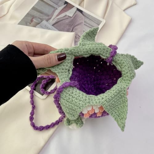 Image of Handmade Knitted Shoulder Bag Crochet Strawberry Purse for Women | Crossbody Bucket Bag, Drawstring Secure Closure, Soft Lightweight Fabric, Daily Party Holidays