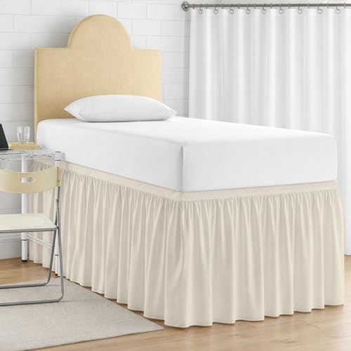KI LINEN Premium Dorm Room Bed Skirt Twin XL - 42 Inch Drop - Ivory by KI LINEN - Used condition - US$21.70