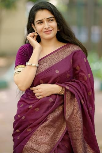 Image of SGF11 Women's Kanjivaram Soft Silk Saree With Blouse Piece