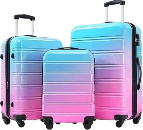 Hardshell Luggage Sets 3 Piece Gradient Color Expandable Suitcase with Spinner Wheels and TSA Lock Lightweight Travel friendly