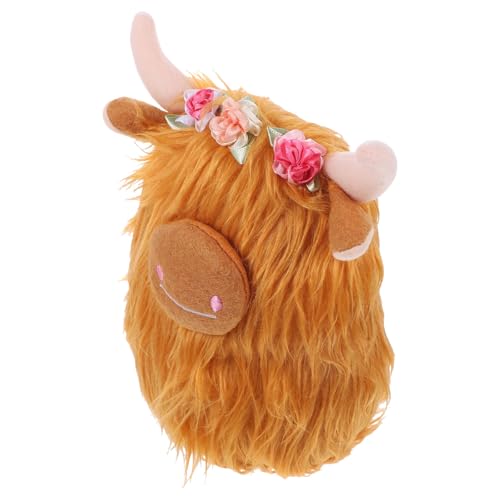 PHENOFICE Peluche de Vaca Tierras Altas Amarilla, Muñeco de Peluche de Ganado Cuernos, Suave y Flexible, Juguete Decorativo Niñas, Adecuado para Acompañar y Decorar Dormitorios