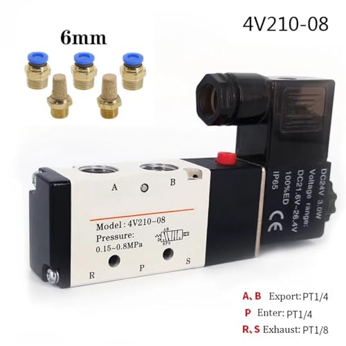 Électrovanne pneumatique 5/2 AC220V avec raccords PC 6mm pour commande air et gaz