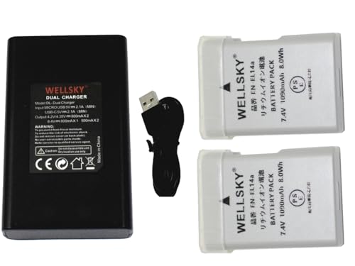 Amazon | WELLSKY EN-EL14a EN-EL14 互換バッテリー 2個 + MH-24 MH