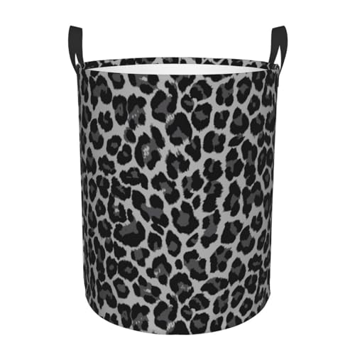 Image of Grey Leopard Round Laundry Hamper Cheetah Gray Storage Basket Toys Clothes Organizer Bin For Home Bathroom Bedroom Dorm Nursery, 38l
