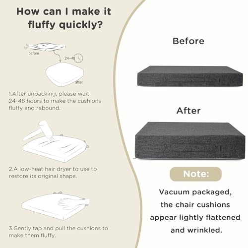 Image of AddGrace Recliner Cushions for Elderly Thick Seat Cushion 20 inchx20 inchx4 inch Chair Pads with Non Slip Backing and Washable Cover for Couch Armchair Chairs Dark Grey