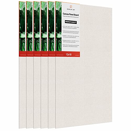 Image of Scholar Art Hobby Series 04 Oz (230 GSM) 100% Cotton Canvas Panel Board for Painting (White Blank Canvas Boards for Acrylic Paint, Oil Paint, Wet & Dry Media) | 12 inchx18 inch (30x45 cm), Pack of 6