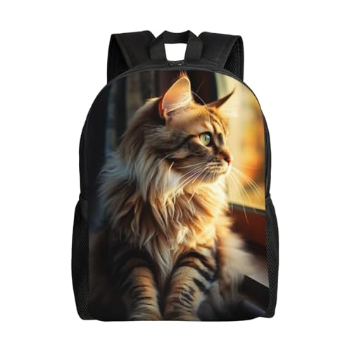Minimalist Unisex 16 Inch Backpack Cat Window Sunlight Focus Sleek Design for Simple Lifestyles Daily Carry & Errand