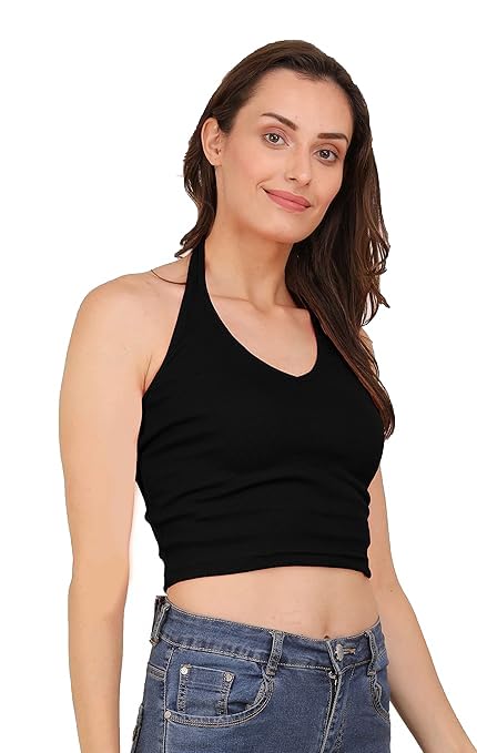 Image of SriSaras Women's Black & White Cotton Strechable Tank Tops /Crop Tops