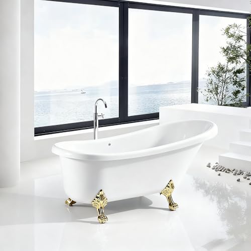 White,1.2m,Acrylic Freestanding Soaking Bathtub,Modern Antique Claw Acrylic Bathtub with Drain for Hotel Soaking SPA Tub Small Tub & Bath Massage