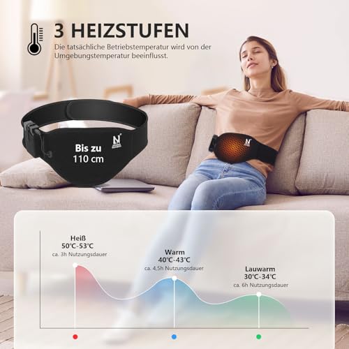 AROMA SEASON Wärmegürtel | Unauffälligiger Begleiter To Go mit 6h Akku für Bauch/Rücken/Lenden | Heizgürtel Ferninfrarot (FIR) | Elektrisches Heizkissen mit Abschaltautomatik