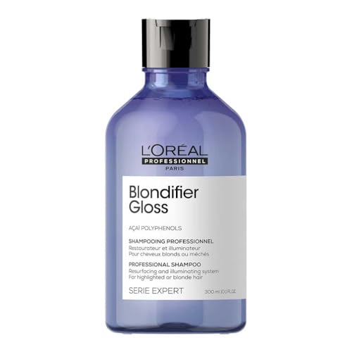 L'Oréal Professionnel Serie Expert Blondifier Gloss, Champú Sin Sulfatos Restaurador e Iluminador, Cabello Rubio o con Mechas, con Polifenoles de Baya de Açai, Limpia y Suaviza la Fibra, 300 ml
