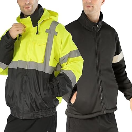 Image of sesafety High Visibility Reflective Jackets for Men Waterproof, 3 In 1 Hi-Vis Reflective Winter Bomber Safety Rain Coat with Zipper Sweater, Construction