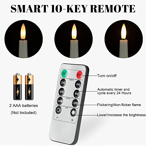 Image of Flameless Taper Candles with 3D Wick, 9.6 inch Real Wax LED Candles with Remote and Timer, 3 Pack Flickering Candlesticks Battery Operated, Classic Tall Taper Candles for Home, Wedding, Party, White