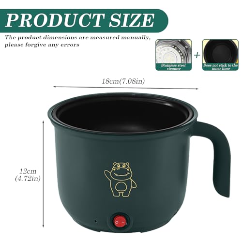 Mini Marmite Electrique: Mini Marmite Electrique Portable, Electrique Multi Cuiseur Vapeur Électrique, 1,8L Marmite Electrique, avec Cuiseur Vapeur en Acier Inoxydable, 600 W, 220 V, Vert – Image 3