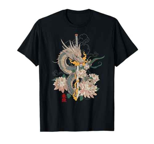 Dragon Japonais Katana Samouraï Esthétique Mythique Art T-Shirt