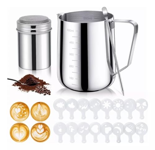 Recopilación de Jarras antical al mejor precio. 50 SKM-MX Jarra para Espumar Leche 550ml Jarra de Leche de Acero Inoxidable Medidas en Ambos Interiores para Espumar Café Espresso y Leche Máquinas de Café Espresso(550ml con 16...