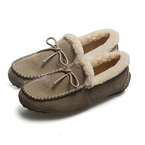Chaussons doux et épais avec nœud papillon à fond plat et tête ronde pour femme - Automne et hiver - Pour intérieur et extérieur, Kaki 39., Taille unique Cover