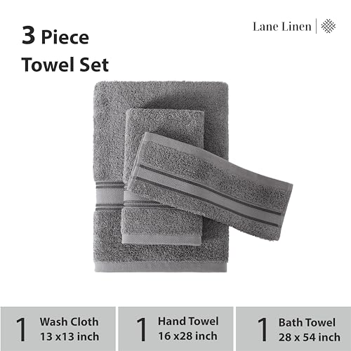 Image of Lane Linen Luxury Bath Towels Set - 3 Piece Set, 100% Cotton Bathroom Towels, Zero Twist, Quick Dry, Super Absorbent & Soft, 1 Bath Towel, 1 Hand Towel, 1 Wash Cloths - Cool Grey
