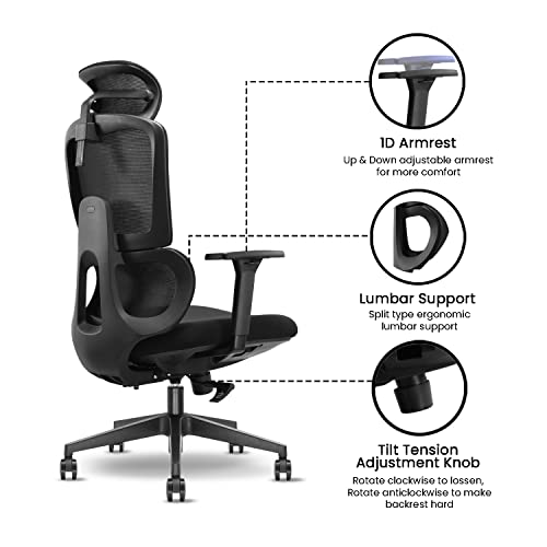 Image of ErgoLab Bravo Office Chair, High Back Ergonomic Mesh Office Chairs with 3 Year Warranty | Computer Chair, Revolving Chair with Cushion Seat and Adjustable Height and 1D Armrests - Bravo Black