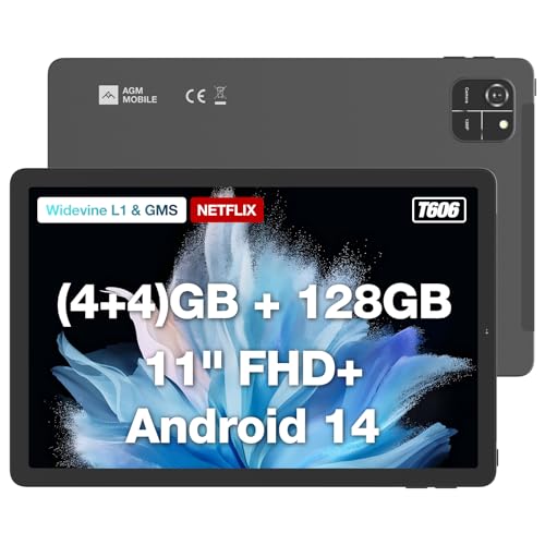 AGM Pad T1 Android 14 Tablet, 8(4+4) GB RAM 128GB ROM/1TB TF Tablets 11 Pulgadas, Widevine L1 FHD...