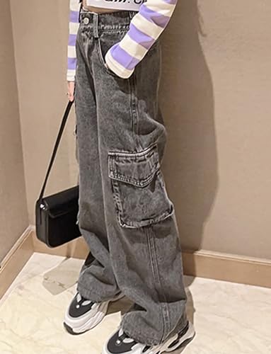 Happy Cherry Baggy Jeans for Girls Ripped Wide Leg Denim Cargo Pants Y2k Kids Cute Aesthetic Clothes Size 5-15 Years2