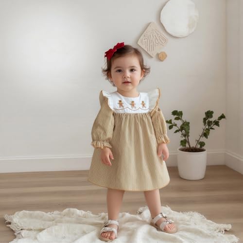 Toddler Baby Girl Halloween Outfit Peter Pan Collar Puff Sleeve Smocked Dress Infant Party Dress Fall Winter Clothes3