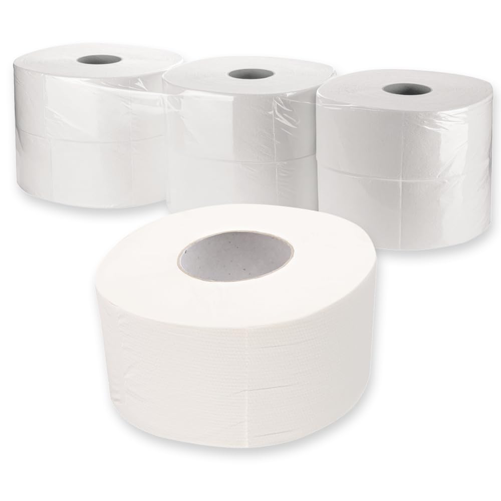 12 Stück, Toilettenpapier, FRANZ MENSCH, 20x9cm, weiß, 3-lagig, 900 Abrisse | Jumbo, Zellulose, Ø 23cm, 8cm Kern, 180m Lauflänge, WC-Papier, Klopapier, restroom, Sanitärbereich, Großverbrauch