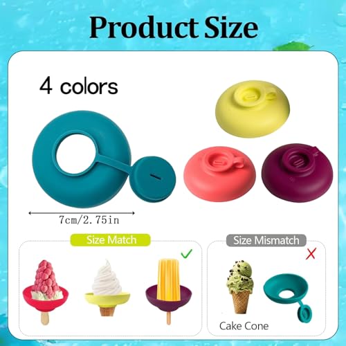 4 Stück Eishalterung Kinder - Wiederverwendbare Eisstiele Halter mit Eis Tropfschutz, Praktische Silikon Eisformen mit Stiel für Sauberes Eisgenuss, BPA-frei & Spülmaschinengeeignet (Bunt)