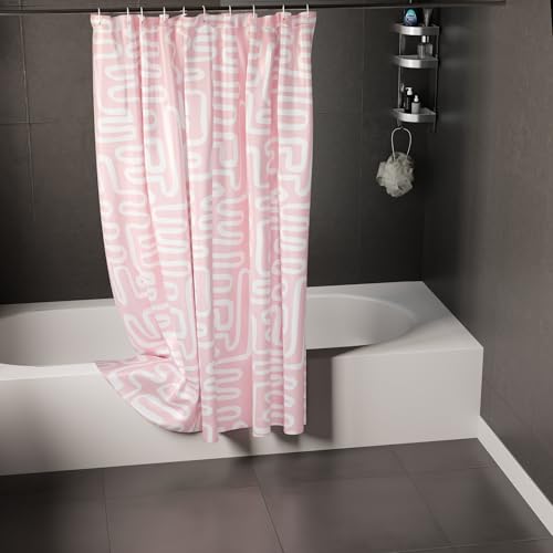 Image of Encasa XO Bathroom Shower Curtain 7 Feet with 10 Hooks | (72x84 in) Quick Dry Heavy Printed Polyester Fabric Bathroom Curtains Waterproof | Machine Washable, Mould & Mildew Resistant - Boho Maze Pink