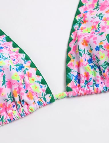 Image of ZAFUL Women Halter Dual Straps Whip Stitch Floral Triangle Bikini Swimsuits