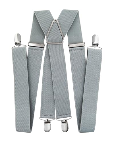 axy Hosenträger für Herren breit 3,5 cm in X-Form mit 4 Hosenträger Clips extra stark längenverstellbar 35mm (Grau)