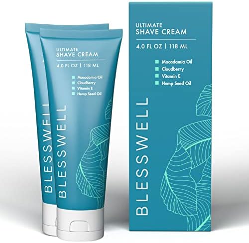 Blesswell Ultimate Shave Cream - Men's Energizing Shaving Cream - For All Skin Types - Skin Moisturizing, Smoothing, Cooling, Freshly Scented (2-Pack)
