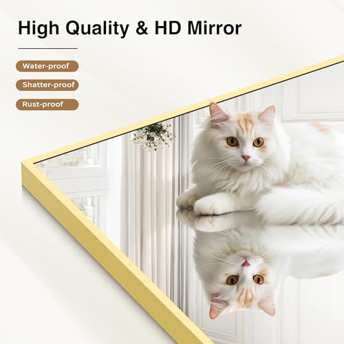 Image of COFENY Gold Bathroom Mirror for Wall, 30x30 Inch Square Mirrors with Metal Frame, Modern Vanity Wall Mirror Decor for Bathroom Living Room, Entryway Hangs Horizontal or Vertical
