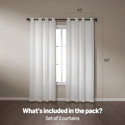 Image of Amazon Basics Chenille Room Darkening Curtains, Light Filtering Window Drapes for Bedroom and Living Room, 2-Panel Set with Grommets, 42 inch W x 84 inch L, White Classic