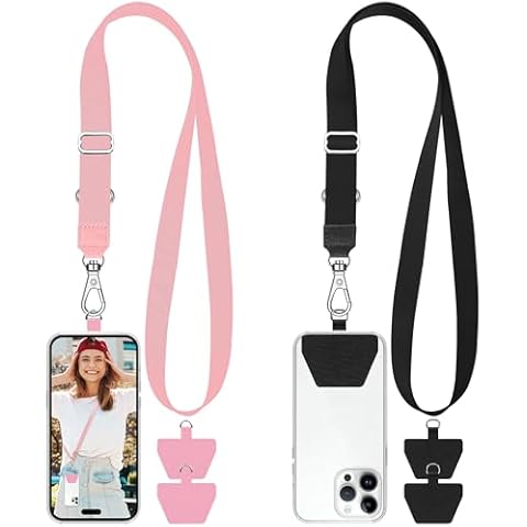 takyu 2 PCS Adjustable Phone Lanyard Neck Strap, Universal Mobile Phone Lanyard with 4 Adhesive Tethers for Smartphone Safety Cover