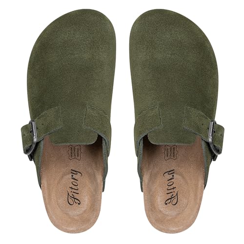Image of FITORY Womens Clogs Slip-on Potato Shoes Leather Mules Suede Cork Footbed