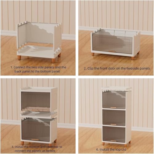 Image of TEKCOOL 4 Tier Foldable Plastic Rack for Storage /Kitchen Cupboard /Versatile and Sturdy Wardrobe for Clothes /Multipurpose Storage Organizer /Closet for Bedroom /Living Room /Laundry Room (Transparent);-