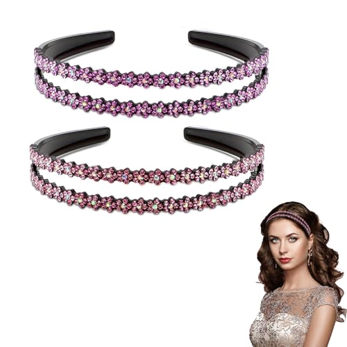 SSyang 2 Piezas Diadema Con Pinzas Diadema Con Horquilla, Diadema Pelo Rizado Diademas, Diadema De Metal Ondulado, para Bodas Bailes Fiestas Parejas Actividades Diarias(Morado+Rosa)