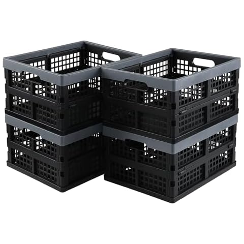 Rinboat 15 L Plastic Collapsible Crates, Stackable Folding Crates, 4 Packs Cover