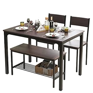 soges Dining Table Set for 4, 43.3 inch Kitchen Table Set with Chairs and Bench, 4 Piece Dining Room Table Set for Small Space, Apartment, Restaurant, Rustic Oak