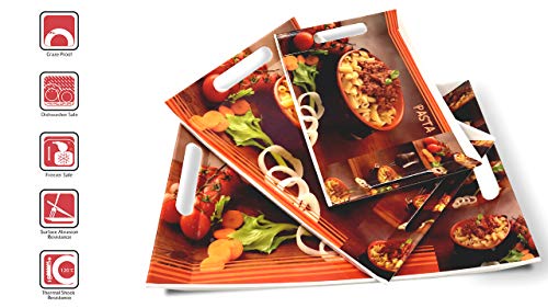 Image of UPC Crystal Melamine Serving Tray, Set of 3 (Small, Medium and Large Size) Ocean Series | Multicoloured, White