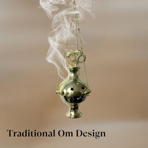 Vrinda-Brass-Hanging-CenserCharcoal-Incense-Burner-Traditional-Aromatherapy-Tool-for-Home-Meditation-Spaces-Beautiful-Hanging-Design-Om-Design-4-High-Gold