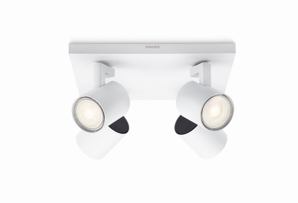 Philips myLiving Runner 4-er LED Spots (12 W), dimmbare Deckenspots mit warmweißem Licht und vier schwenkbaren Spotköpfen, energiesparende Raumbeleuchtung, weiß