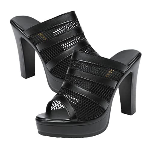 BESTYASH Sandalias Peep-toe Plataforma para Mujer Cuñas Altas Antideslizantes para Verano Fiesta Color Negro Talla