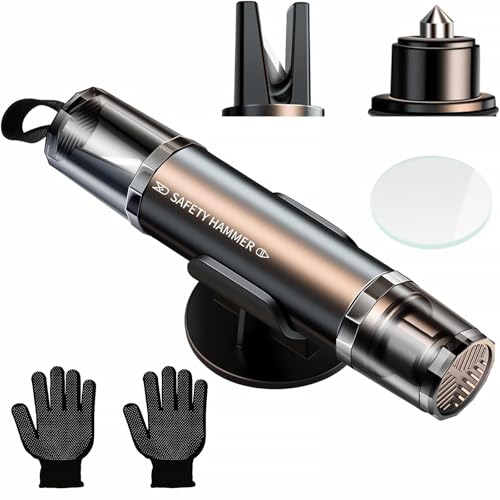 COFSODI Emergency Car Window Breaker, Car Spring Loaded Window Punch, Essential Window Punching Seatbelt Cutter for Driving a Car (1, Black + Gloves)