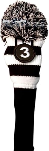 Majek #3, 4, 5 y 6 Hybrid Combo Pack Rescue Utility - Funda de golf en blanco y negro de punto con pompones, retro, clásica, vintage