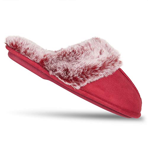 Image of Jessica Simpson womens Comfy Faux Fur House Slipper Scuff Memory Foam Slip on Anti-skid SoleSlipper